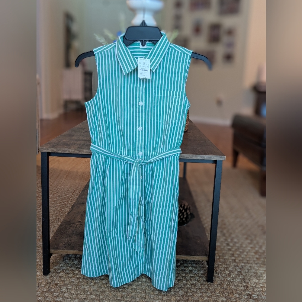 NWT Crewcuts Green and White Striped Dress Size 10
